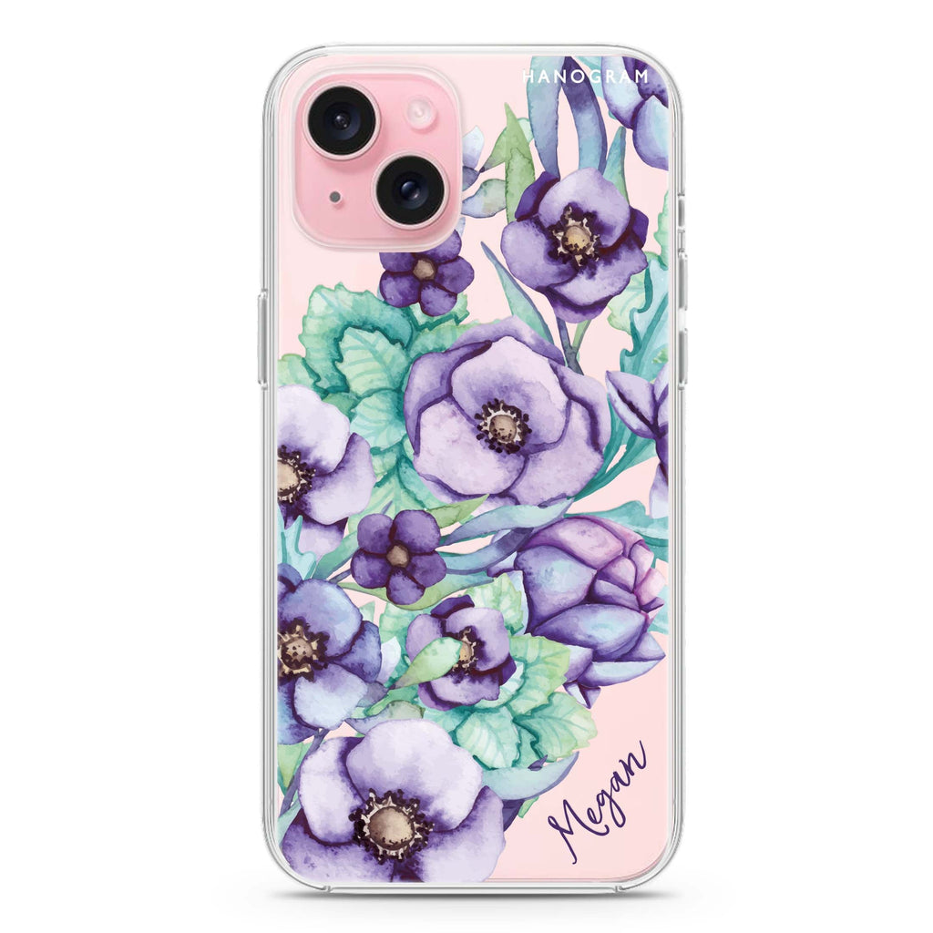 Purple Floral II iPhone 15 plus Ultra Clear Case