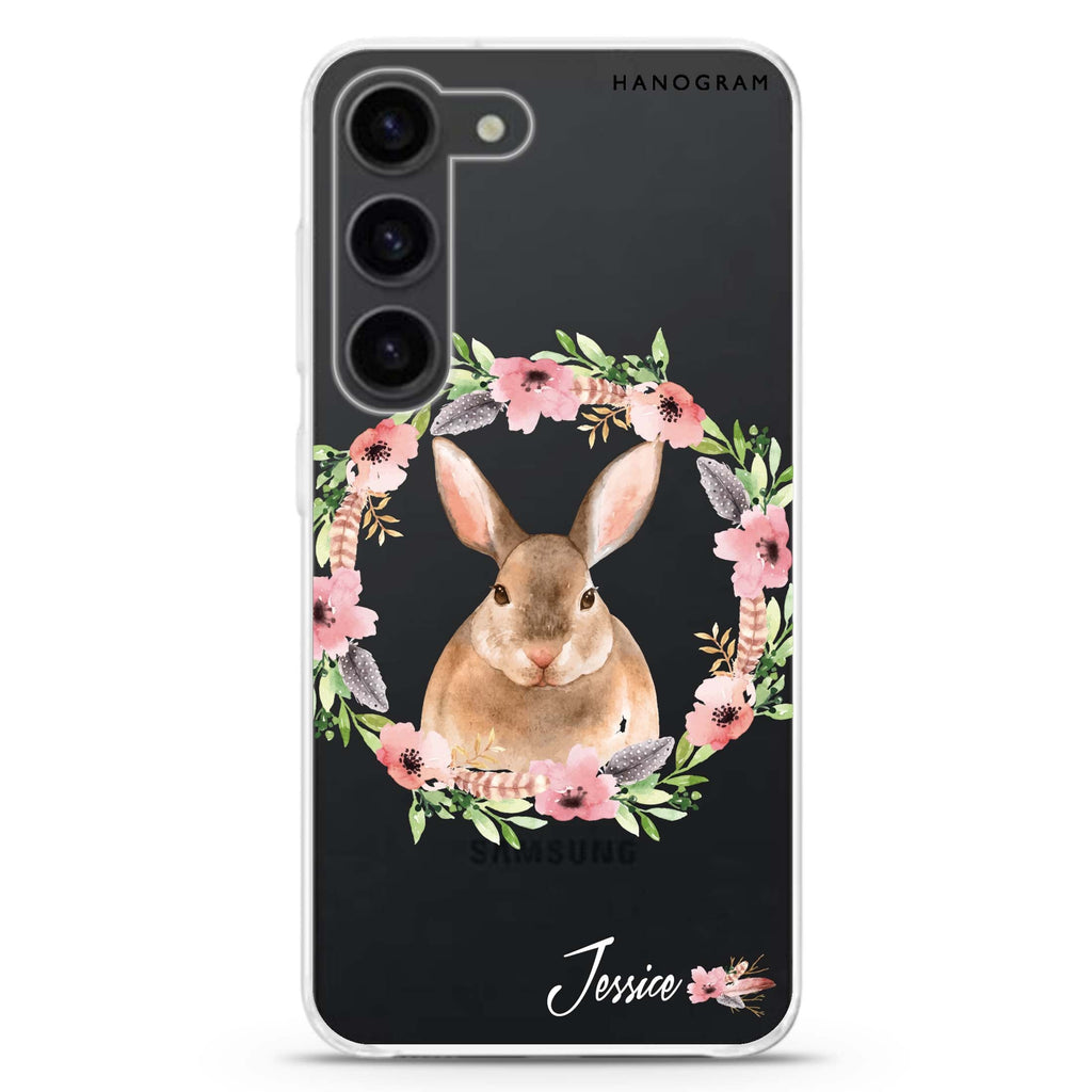 Floral Rabbit personalized ultra-clear case for Samsung Galaxy S23/S22, front view