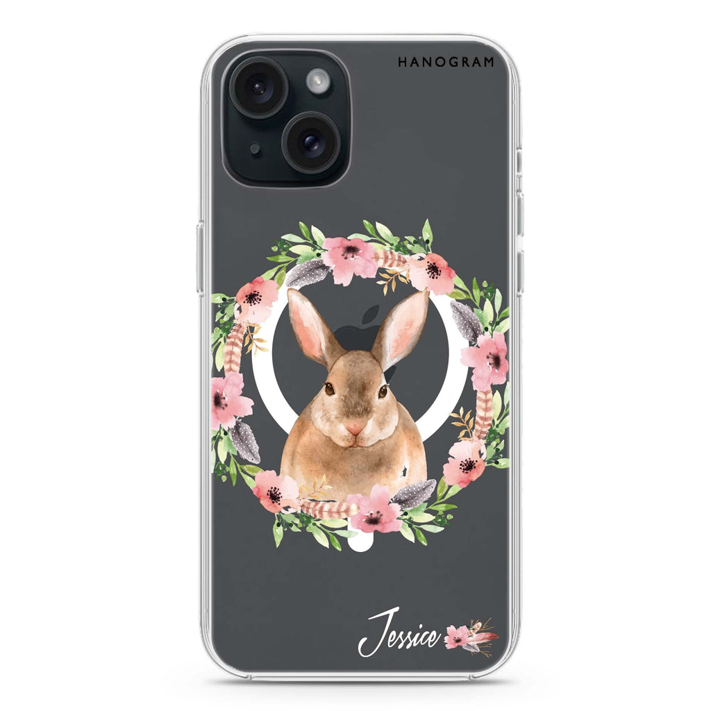 Floral Rabbit iPhone 15 Plus MagSafe Compatible Ultra Clear Case
