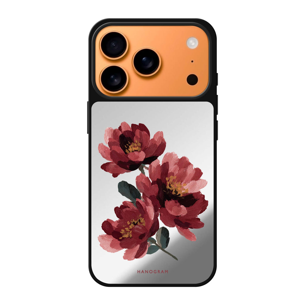 Crimson Peony red flower floral iPhone 17 Pro Max mirror case