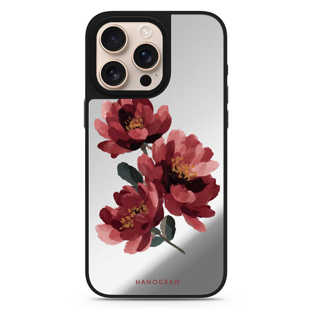 Crimson Peony sleek reflective design iPhone 16/15/14 Pro Max & Pro mirror case