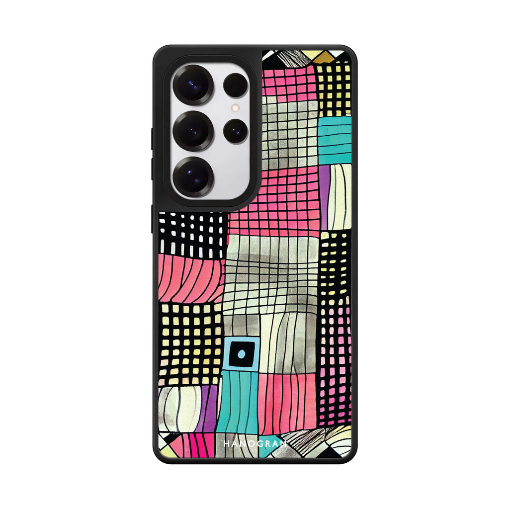 Abstract Checked Pattern Samsung Galaxy S25 S24 S23 Ultra mirror case, front view
