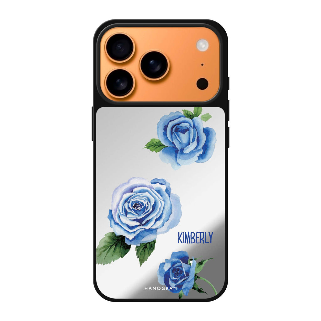 Blue Rose personalized name blue flower floral iPhone 17 Pro Max mirror case