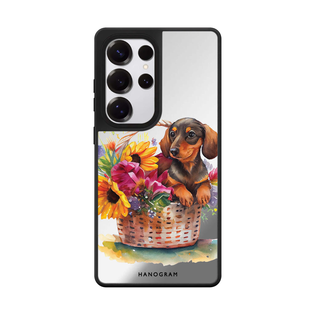 Floral & Dog Samsung Galaxy S25 S24 S23 Ultra mirror case, front view