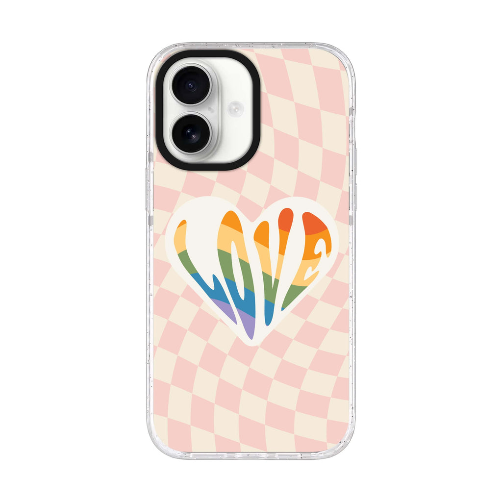 Rainbow LOVE iPhone 17 ultra clear MagSafe case, front product view