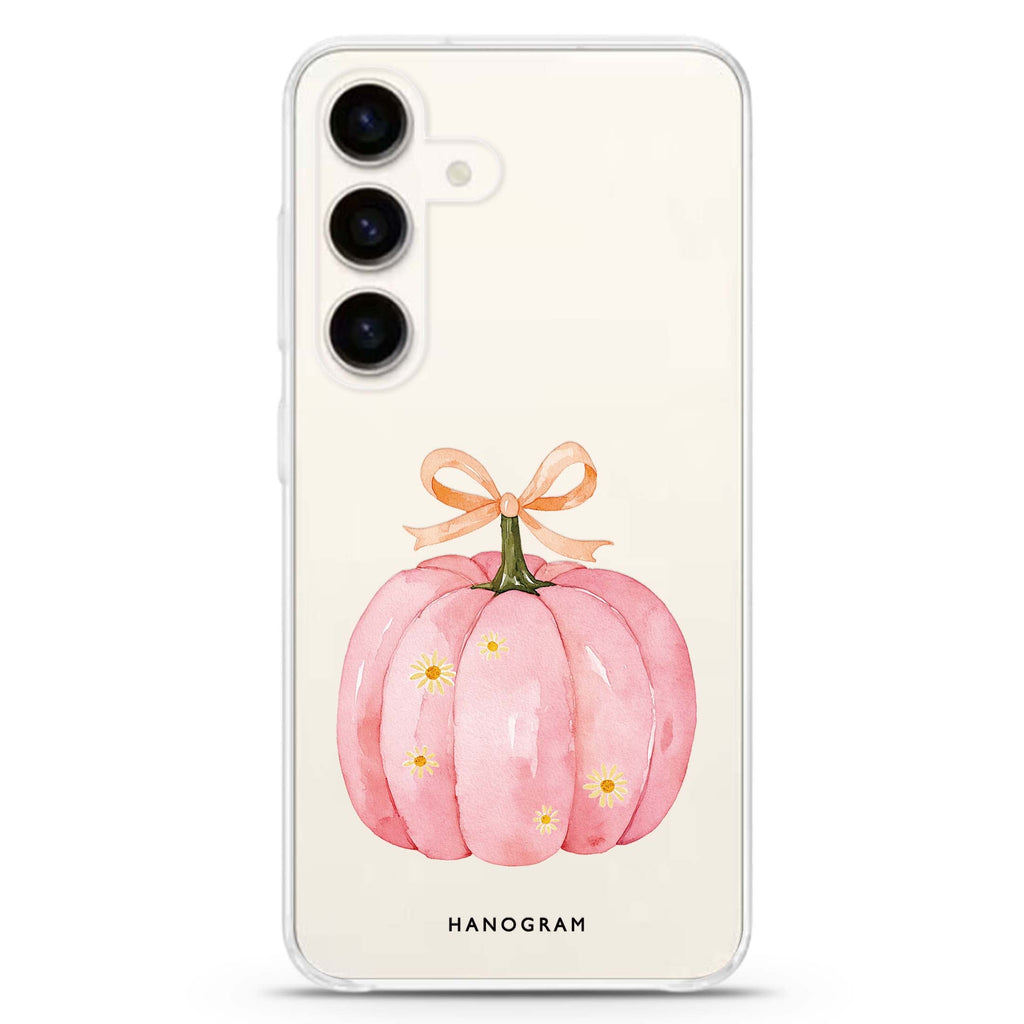 The Ribboned Pink Pumpkin Samsung Galaxy Ultra Clear Case — front view