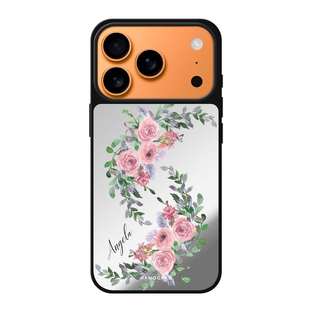 Lucy Watercolor Rose personalized name pink flower floral watercolor iPhone 17 Pro Max mirror case