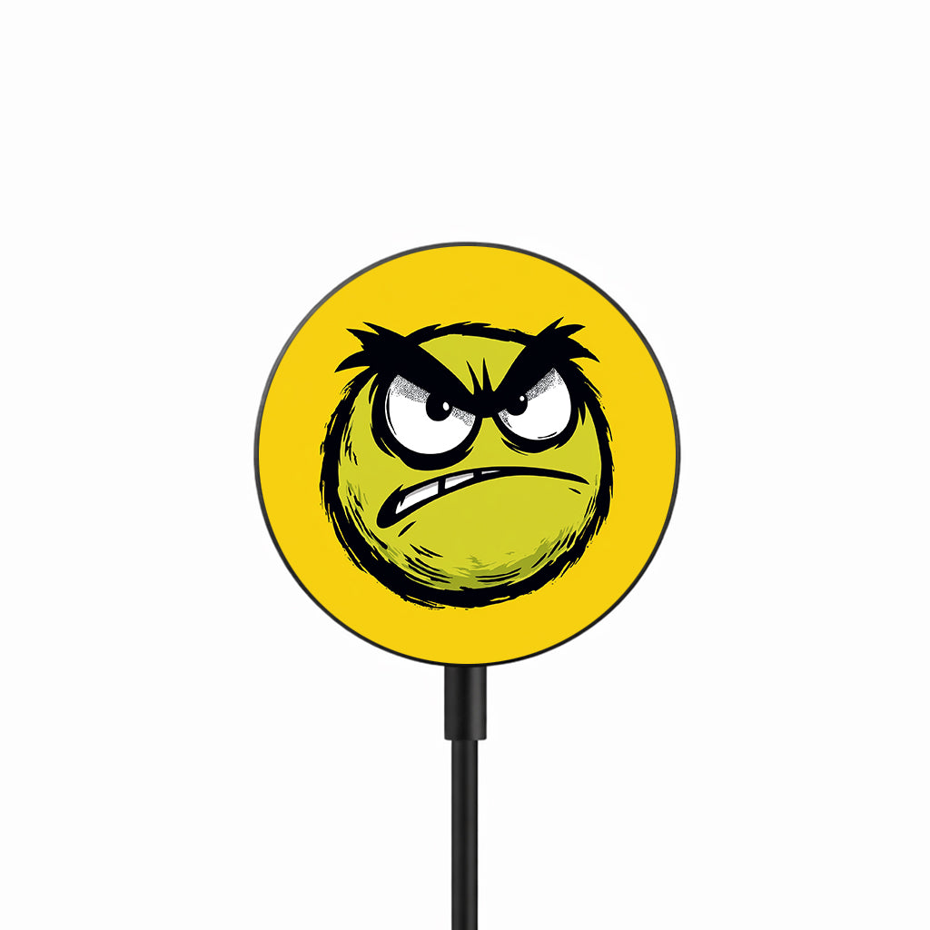Grumpy Green Face 25W Qi2.2 magnetic wireless charger front view