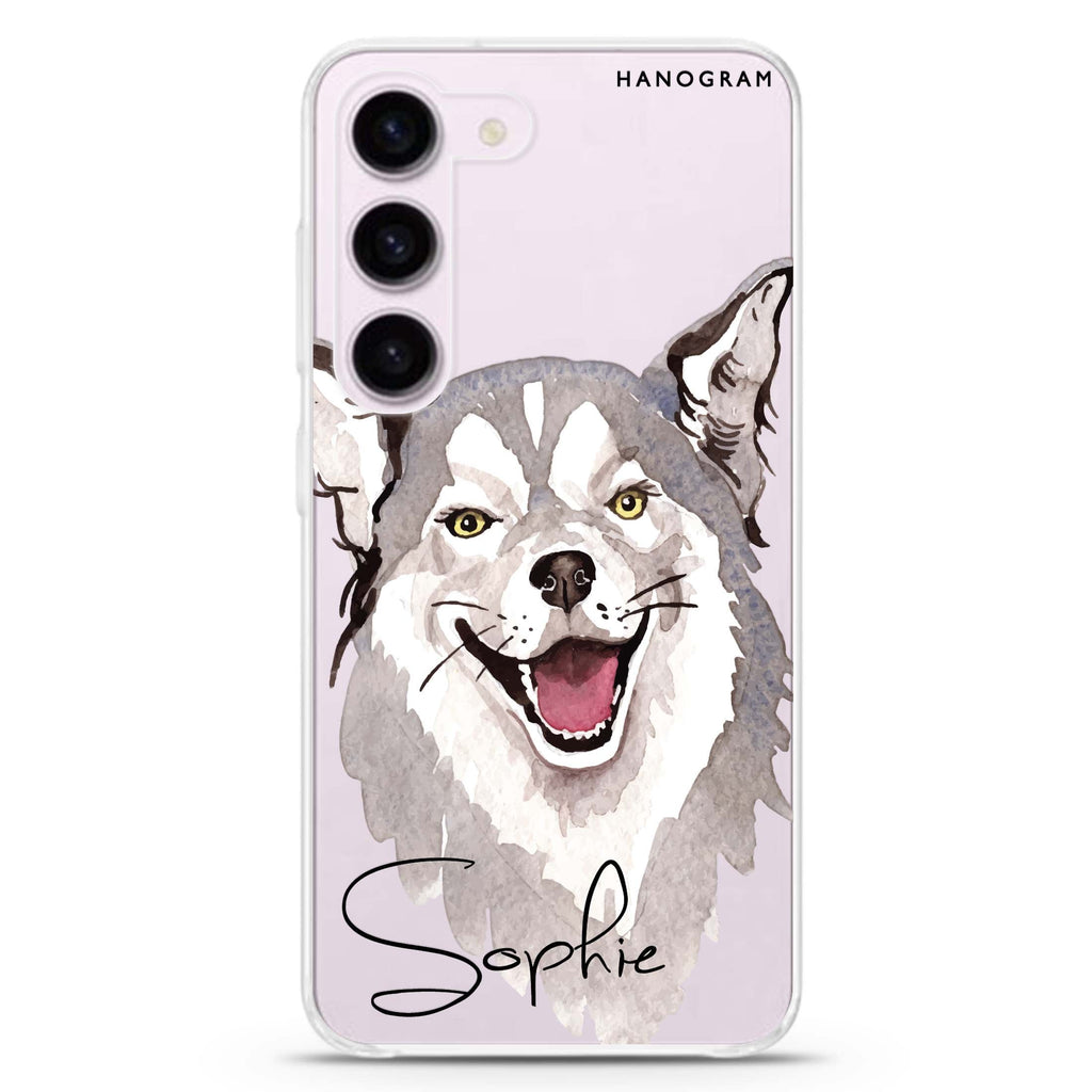 Border Collie personalized ultra-clear case for Samsung Galaxy S23/S22, front view
