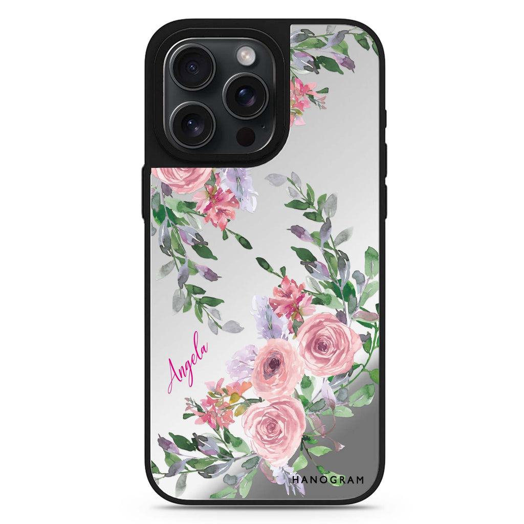 Lucy Watercolor Rose personalized name MagSafe mirror case for iPhone 16/15/14 Pro Max and Pro, main view