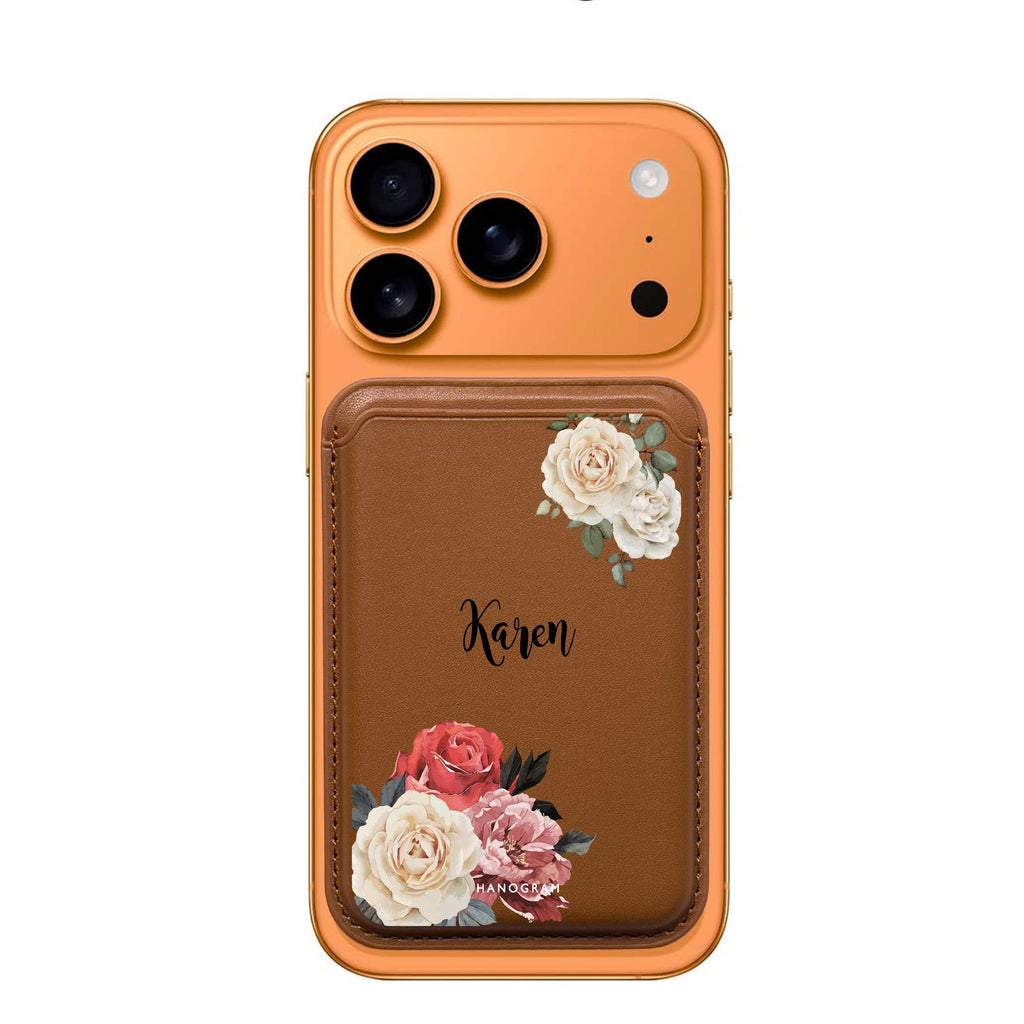 Vintage Floral custom name MagSafe wallet for iPhone, personalized magnetic card holder, main view