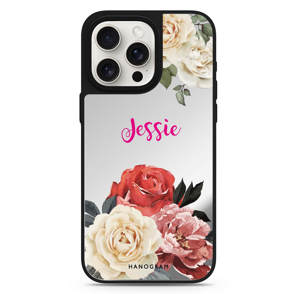 Vintage Floral personalized name MagSafe mirror case for iPhone 16/15/14 Pro Max and Pro, main view