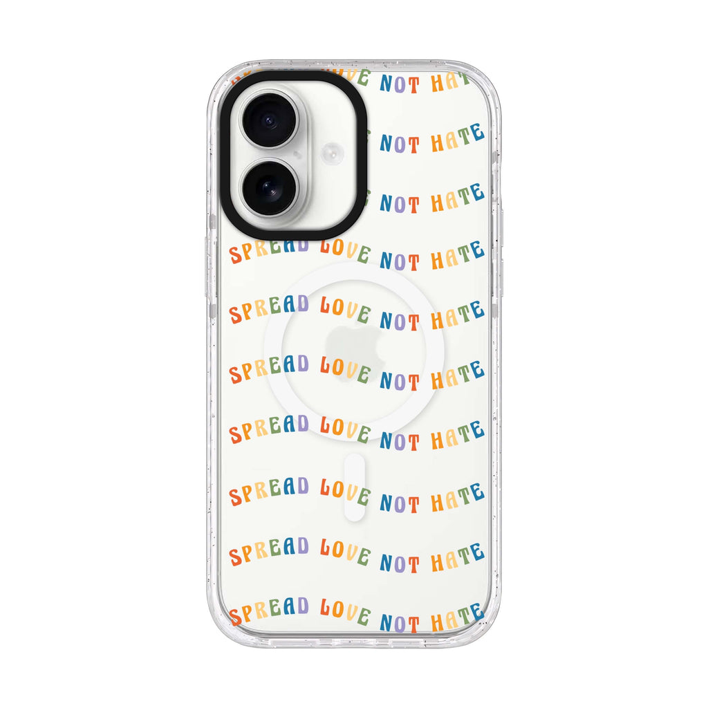 Spread Love not Hate iPhone 17 ultra clear MagSafe case, front product view