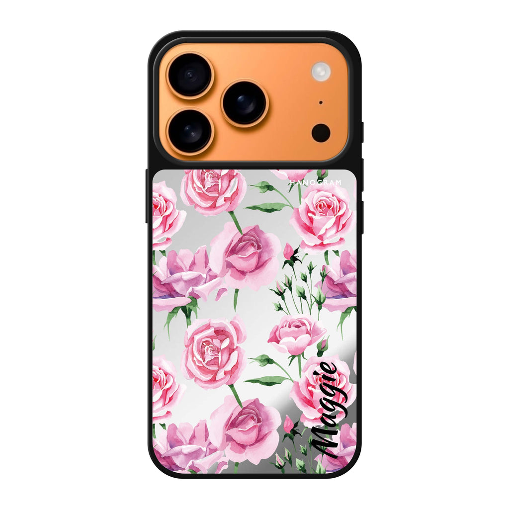 Pink Rose personalized name pink flower floral iPhone 17 Pro Max mirror case