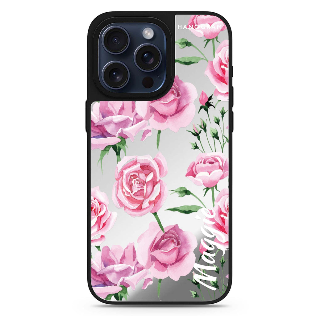 Pink Rose personalized name MagSafe mirror case for iPhone 16/15/14 Pro Max and Pro, main view