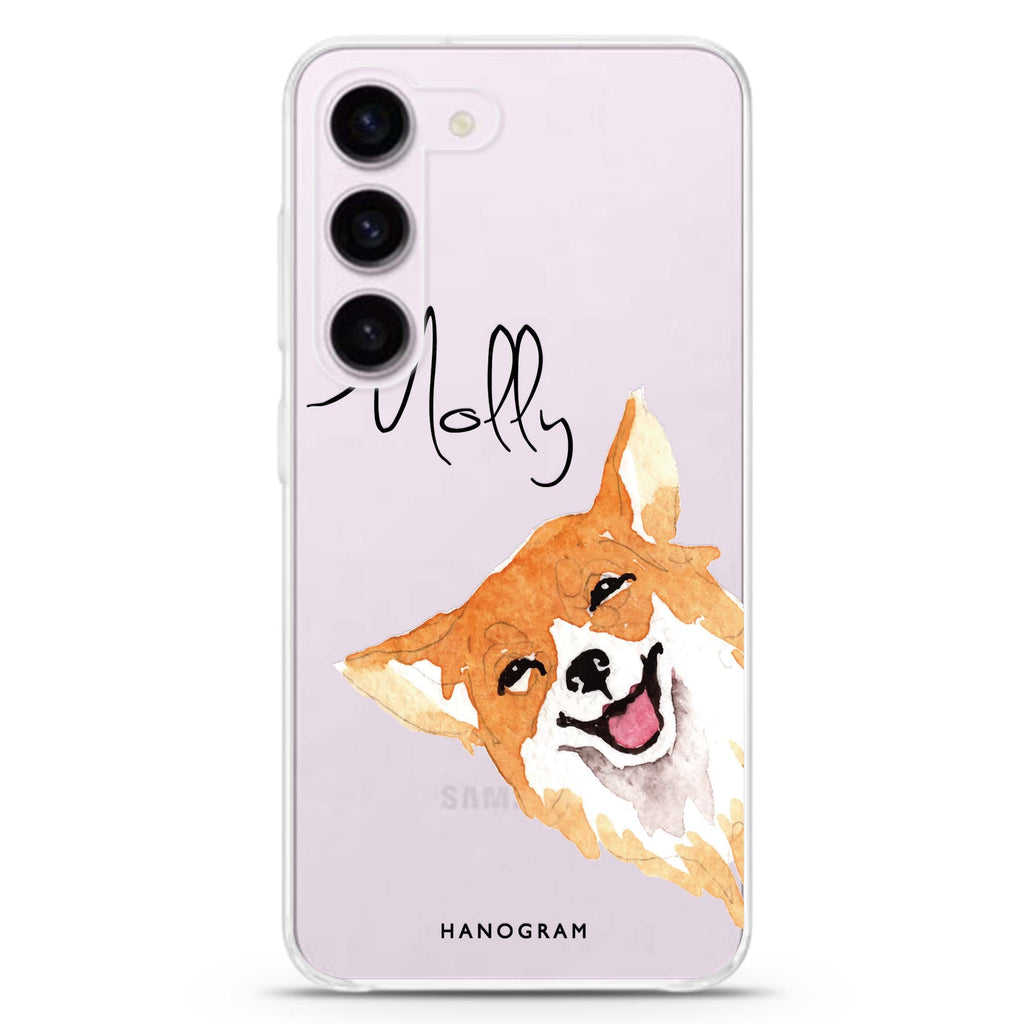 Welsh Corgi personalized ultra-clear case for Samsung Galaxy S23/S22, front view