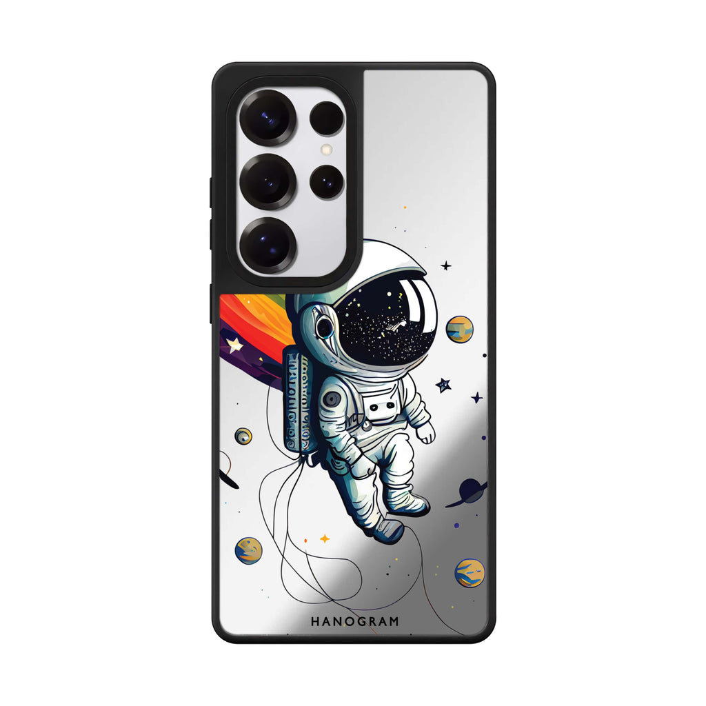 Astronaut In Rainbow Samsung Galaxy S25 S24 S23 Ultra mirror case, front view