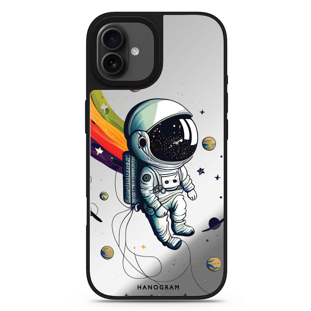Astronaut in rainbow celestial design iPhone 17 mirror case