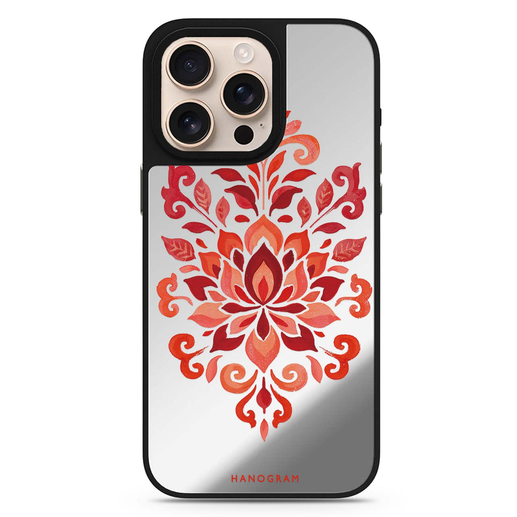 Vermilion Lotus Crest MagSafe Compatible Mirror Case – design view 1