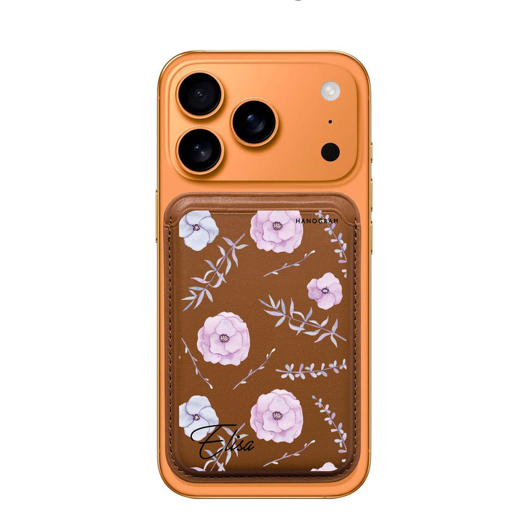 Vibrant Floral custom name MagSafe wallet for iPhone, personalized magnetic card holder, main view