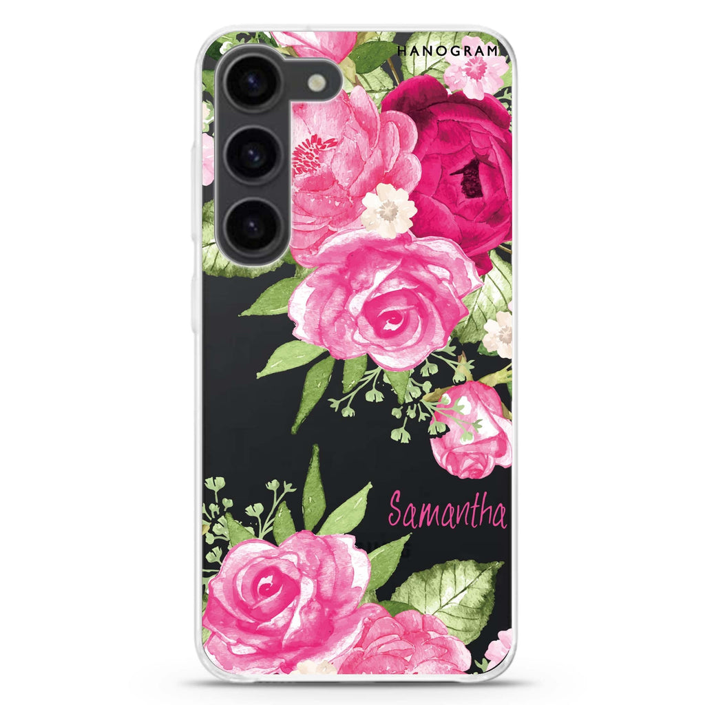 Watercolor Rose personalized ultra-clear case for Samsung Galaxy S23/S22, front view