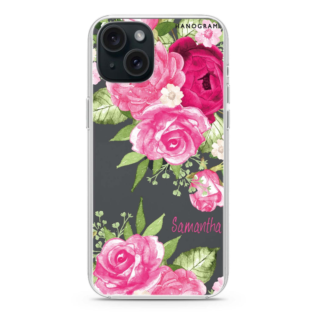 Watercolor Rose iPhone 15 plus Ultra Clear Case