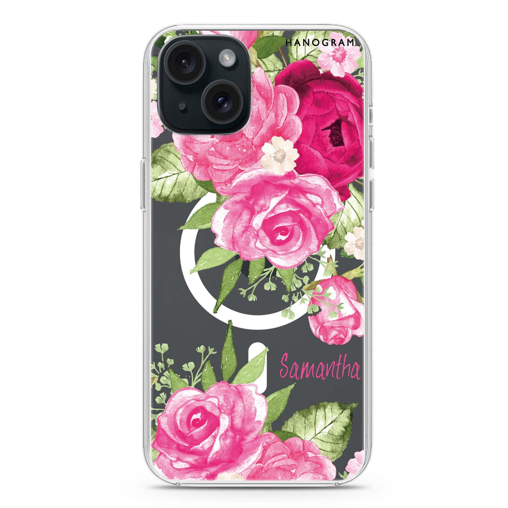 Watercolor Rose iPhone 15 Plus MagSafe Compatible Ultra Clear Case