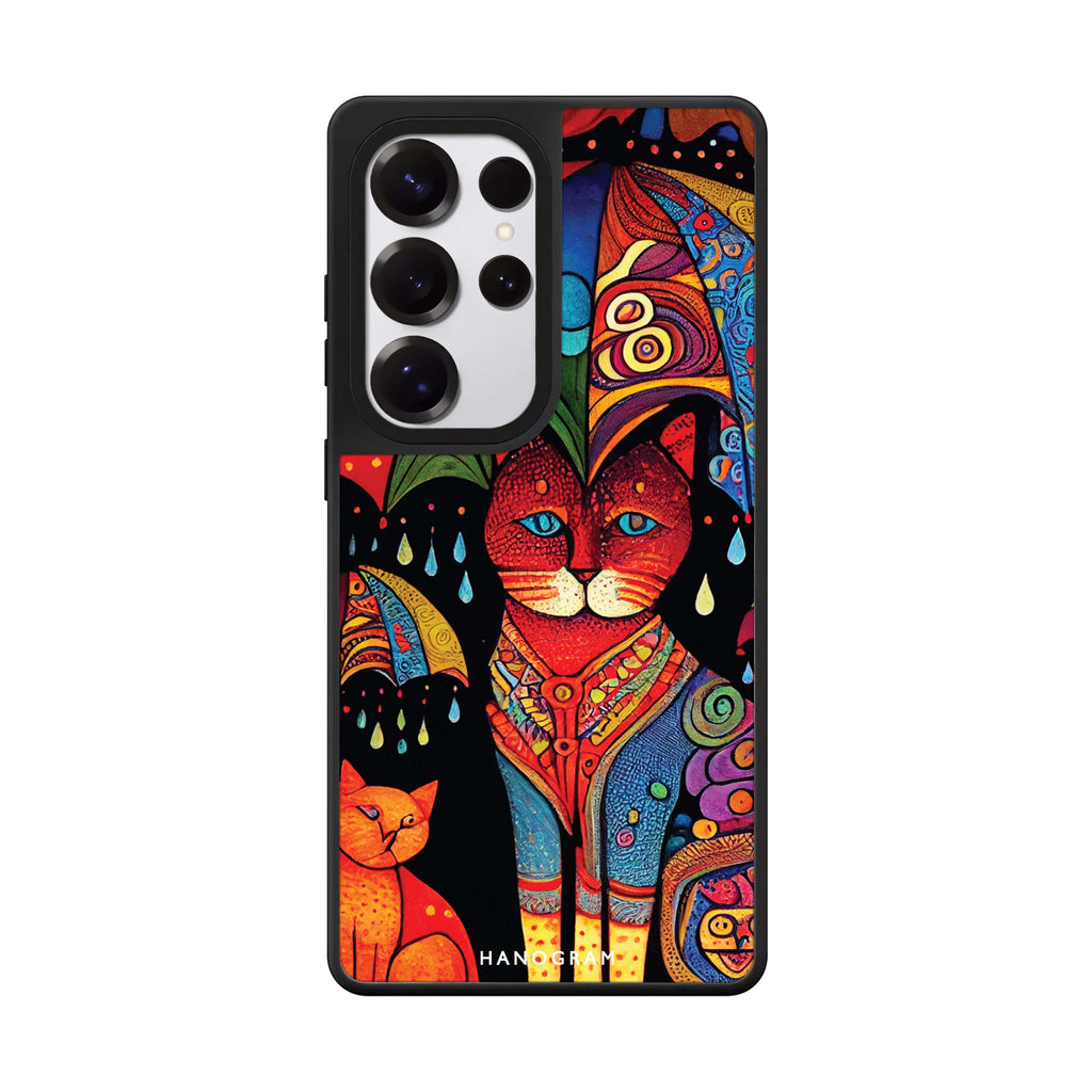 Raining Cat Samsung Galaxy S25 S24 S23 Ultra mirror case, front view