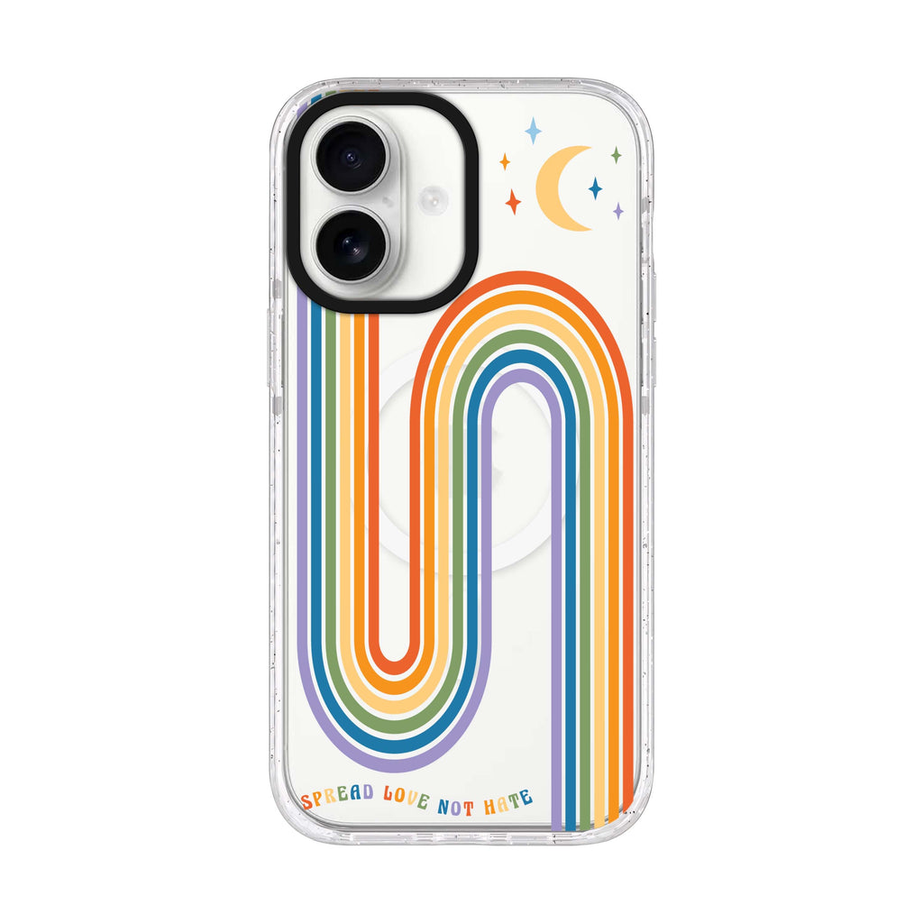 Spread Love with rainbow iPhone 17 ultra clear MagSafe case, front product view