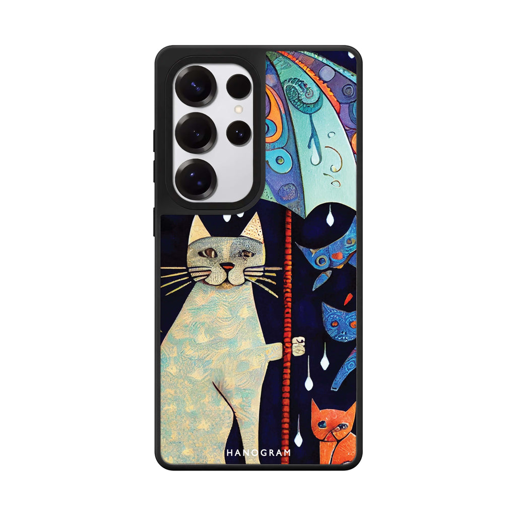 Raining Cat Samsung Galaxy S25 S24 S23 Ultra mirror case, front view