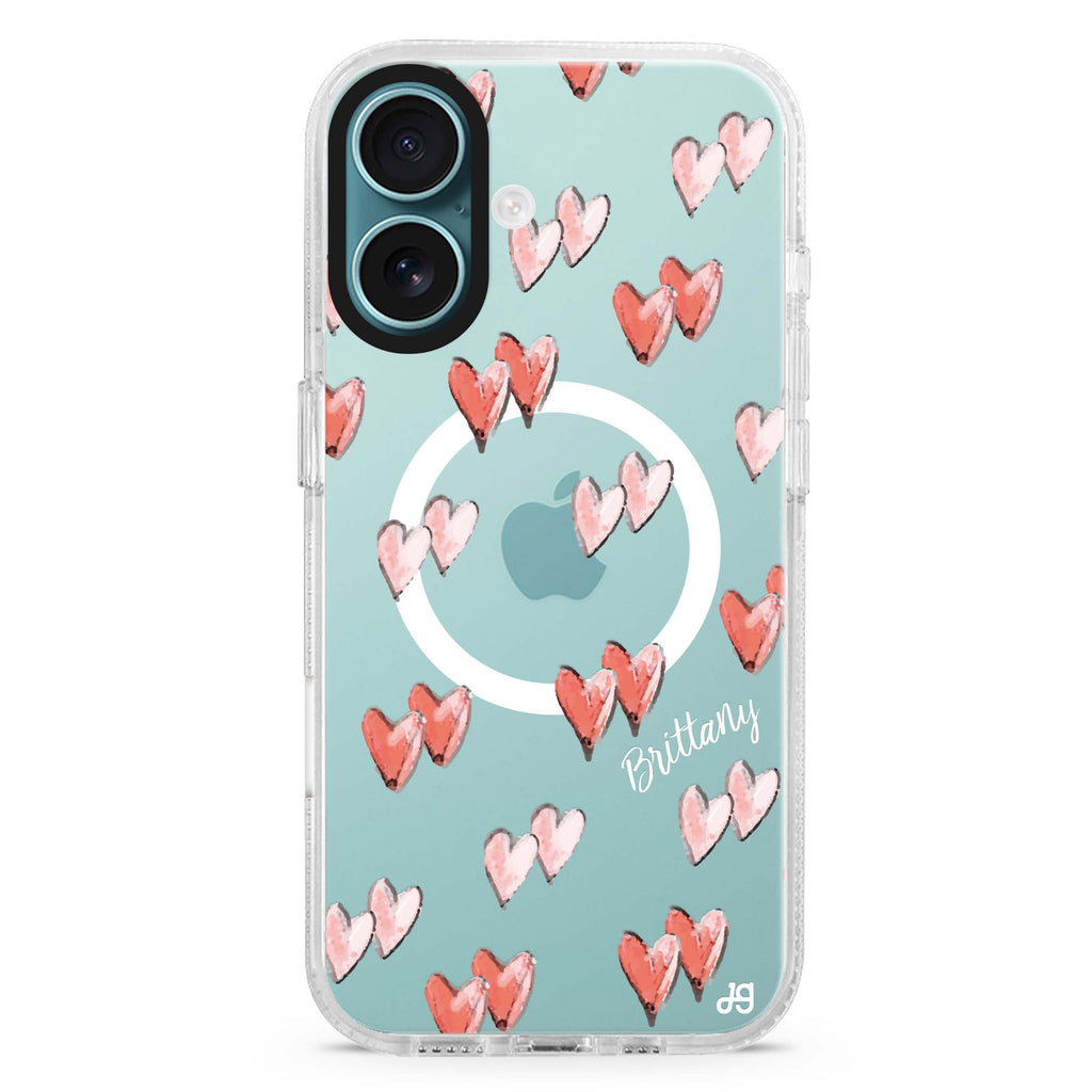 Double Heart MagSafe Compatible iPhone 16 Ultra Clear Case - Personalized and Stylish Protection