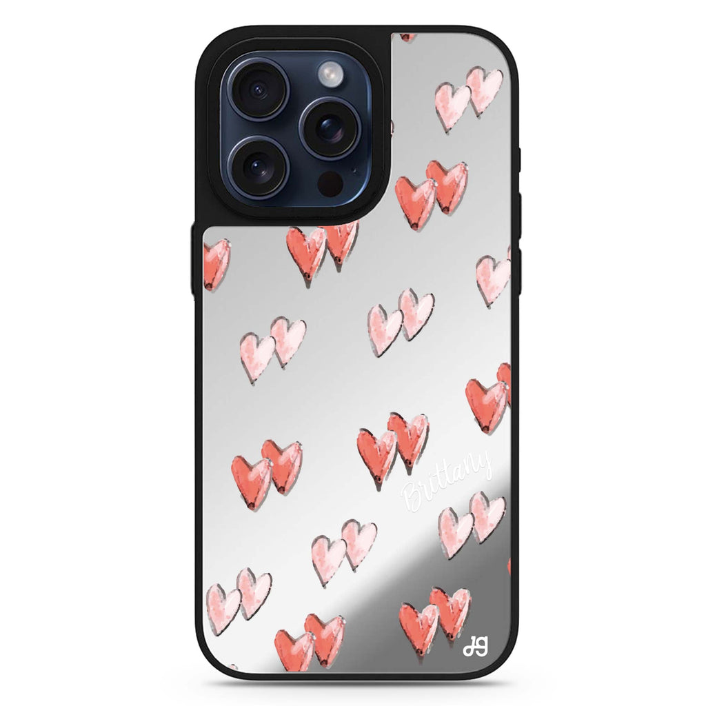 Double Heart personalized name MagSafe mirror case for iPhone 16/15/14 Pro Max and Pro, main view