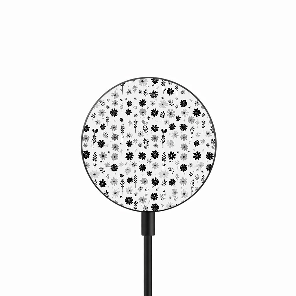 Monochrome Floral Mix 25W Qi2.2 magnetic wireless charger front view