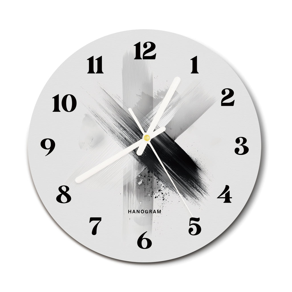 Monochrome Crossstroke premium glass wall clock, modern abstract home decor clock, main view