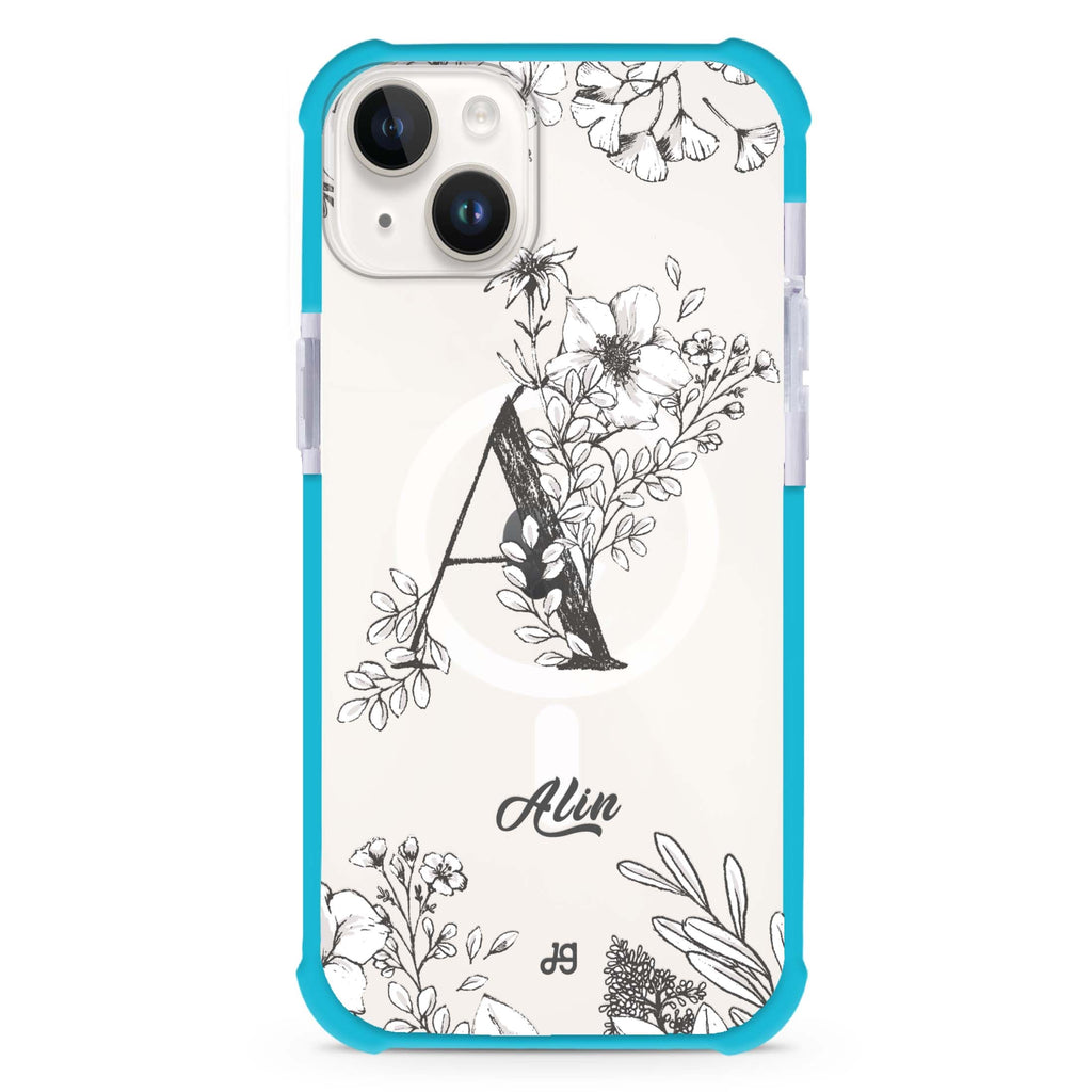Vintage Floral Monogram iPhone 15 Plus MagSafe Compatible Ultra Shockproof Case