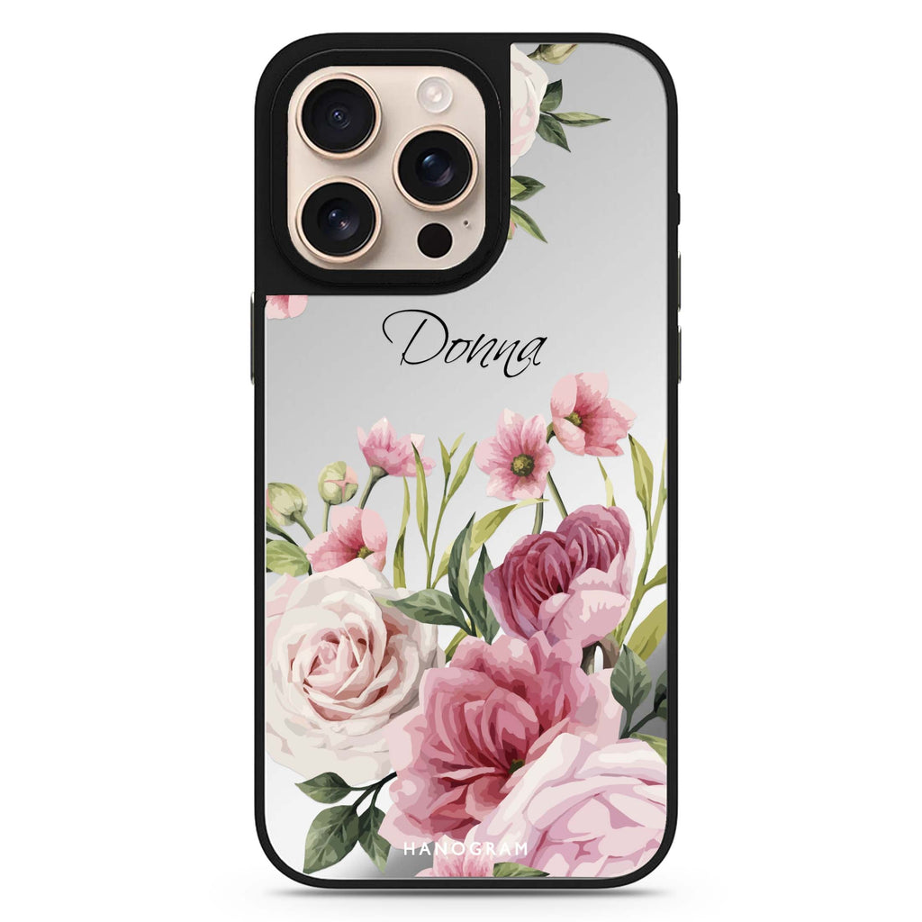 Beautiful Flowers personalized name floral design iPhone 16/15/14 Pro Max & Pro mirror case