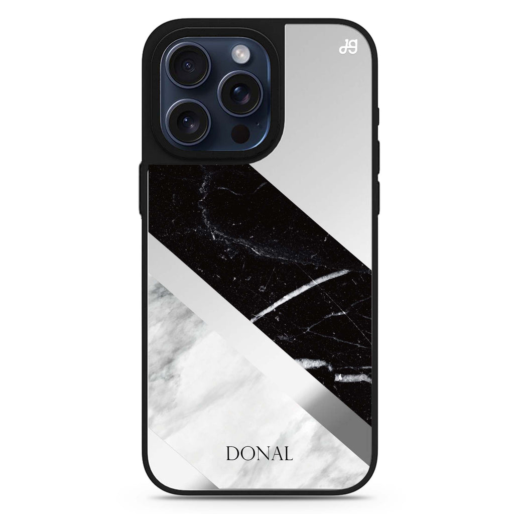 B & W Marble personalized name MagSafe mirror case for iPhone 16/15/14 Pro Max and Pro, main view