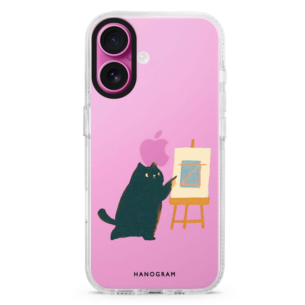 Meowsterpiece iPhone 16 and 16 Plus ultra clear case, transparent cat artwork, front product view