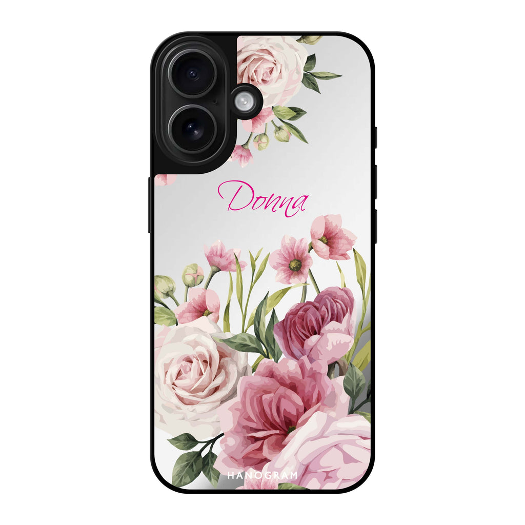 Reflective iPhone 16 Mirror Case –Beautiful Flowers Design