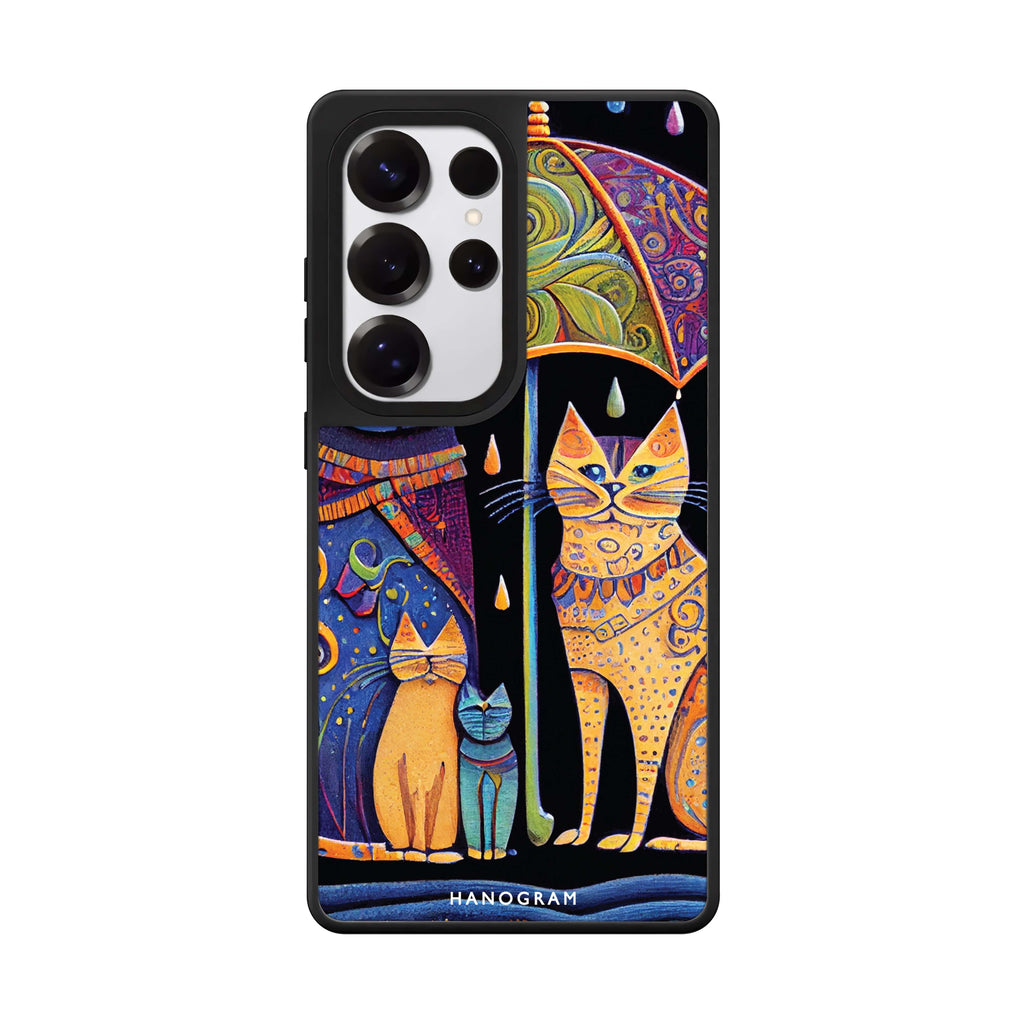 Raining Cat Samsung Galaxy S25 S24 S23 Ultra mirror case, front view