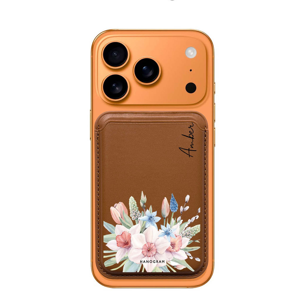 My Glamour Floral custom name MagSafe wallet for iPhone, personalized magnetic card holder, main view