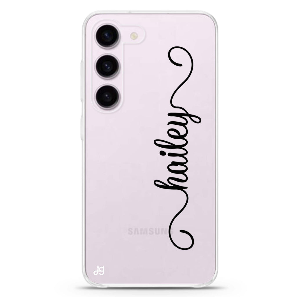 Vertical Cursive Handwritten personalized ultra-clear case for Samsung Galaxy S23/S22, front view