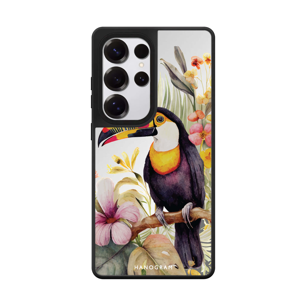 Tropical Bird Samsung Galaxy S25 S24 S23 Ultra mirror case, front view