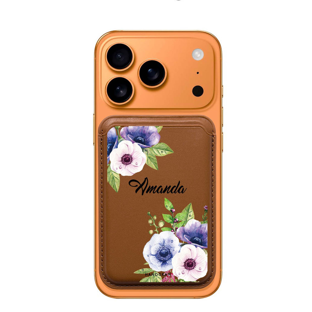 Blooming Flowers custom name MagSafe wallet for iPhone, personalized magnetic card holder, main view