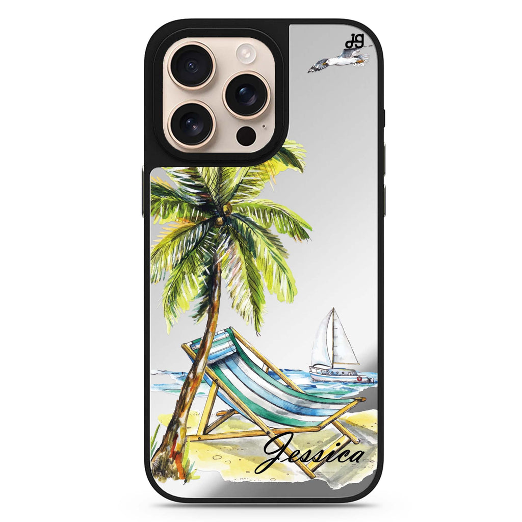 Summer On the Beach personalized name sleek reflective design iPhone 16/15/14 Pro Max & Pro mirror case