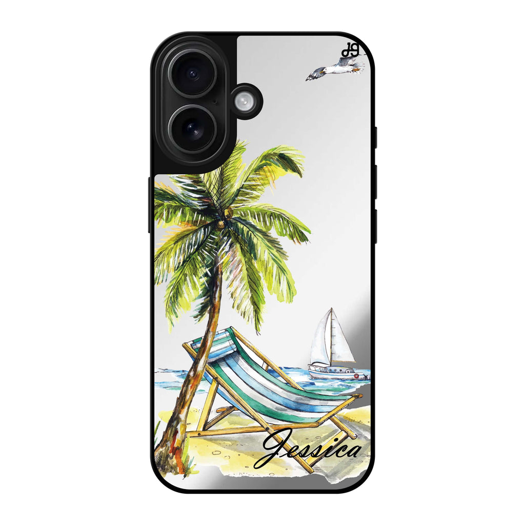 Reflective iPhone 16 Mirror Case –Summer on the beach Design