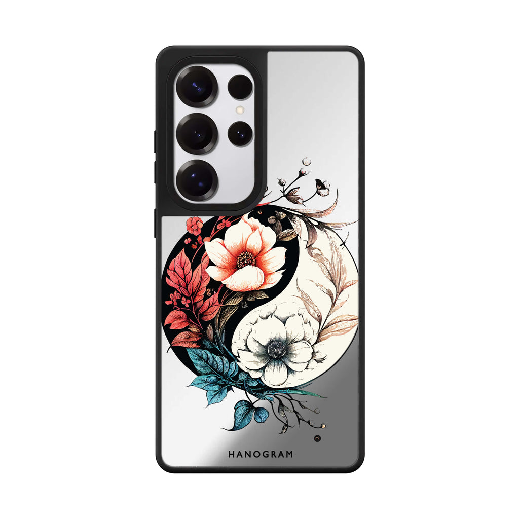 Pretty Floral & Tai Chi Samsung Galaxy S25 S24 S23 Ultra mirror case, front view