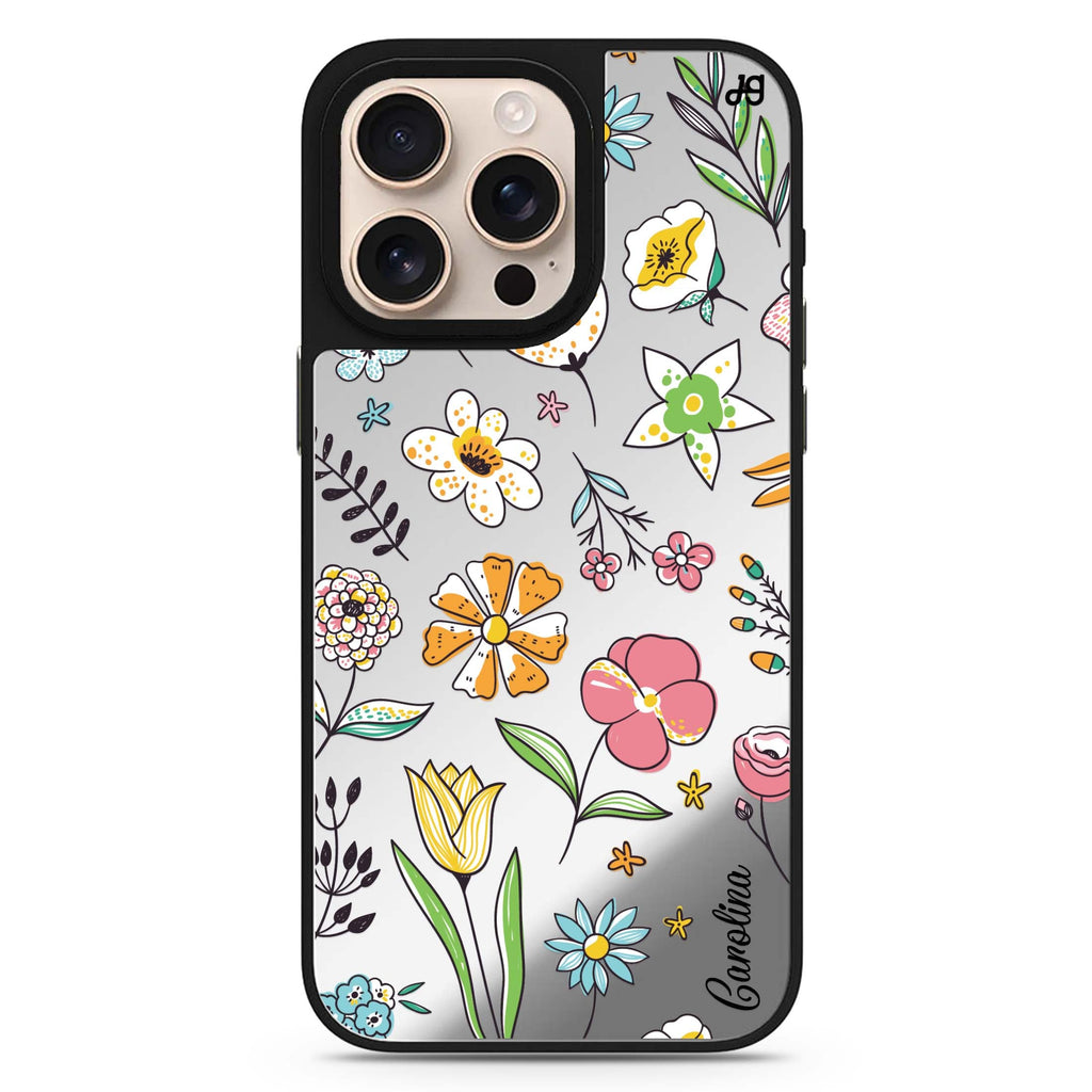 Spring Moment personalized name sleek reflective design iPhone 16/15/14 Pro Max & Pro mirror case