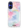 Magic Watercolour custom name iPhone 16 and 16 Plus ultra clear case, transparent artistic artwork, front product view