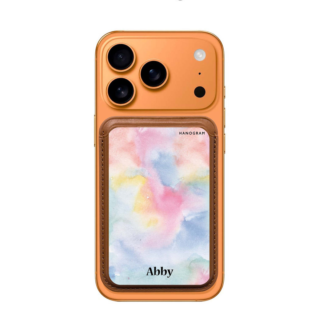 Magic Watercolour custom name MagSafe wallet for iPhone, personalized magnetic card holder, main view